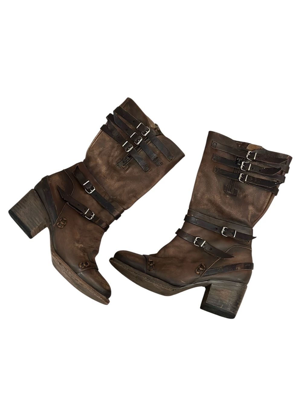 Freebird by Steven Cooper Mid-calf Moto Genuine Leather Block Heeled Boots 8